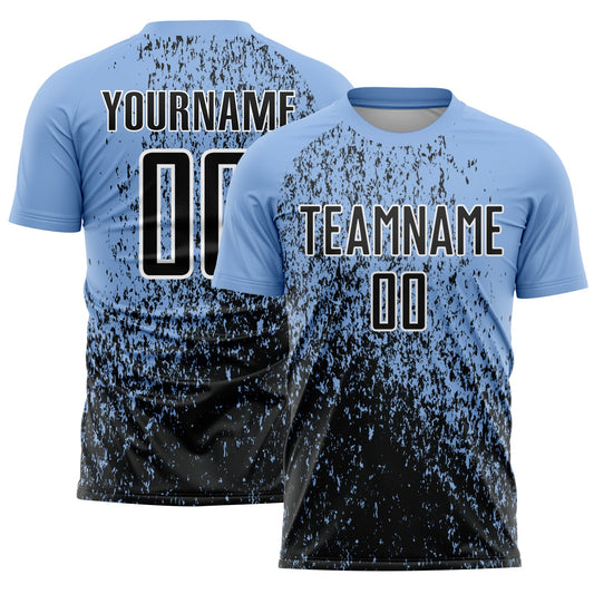 Custom Light Blue Black-White Abstract Fragment Art Sublimation Soccer Uniform Jersey - Sky-Custom