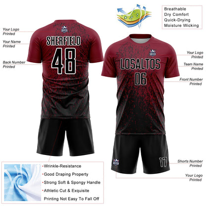 Custom Crimson Black-White Abstract Fragment Art Sublimation Soccer Uniform Jersey - Sky-Custom