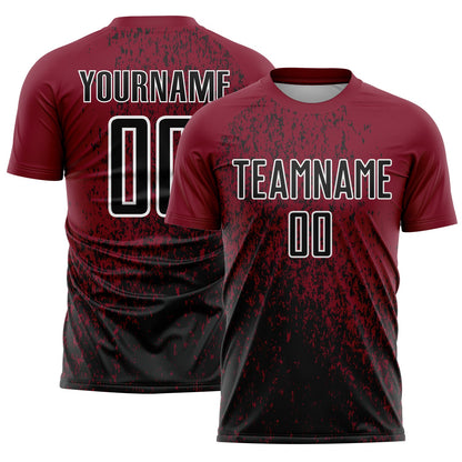Custom Crimson Black-White Abstract Fragment Art Sublimation Soccer Uniform Jersey - Sky-Custom