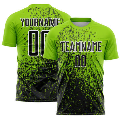 Custom Neon Green Black-White Abstract Fragment Art Sublimation Soccer Uniform Jersey - Sky-Custom