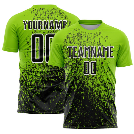 Custom Neon Green Black-White Abstract Fragment Art Sublimation Soccer Uniform Jersey - Sky-Custom