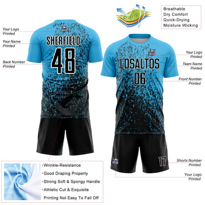 Custom Sky Blue Black-White Abstract Fragment Art Sublimation Soccer Uniform Jersey - Sky-Custom