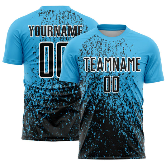 Custom Sky Blue Black-White Abstract Fragment Art Sublimation Soccer Uniform Jersey - Sky-Custom