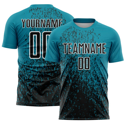 Custom Teal Black-White Abstract Fragment Art Sublimation Soccer Uniform Jersey - Sky-Custom
