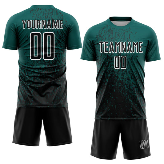 Custom Midnight Green Black-White Abstract Fragment Art Sublimation Soccer Uniform Jersey - Sky-Custom