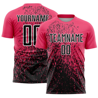Custom Neon Pink Black-White Abstract Fragment Art Sublimation Soccer Uniform Jersey - Sky-Custom