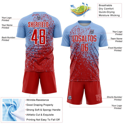 Custom Light Blue Red-White Abstract Fragment Art Sublimation Soccer Uniform Jersey - Sky-Custom