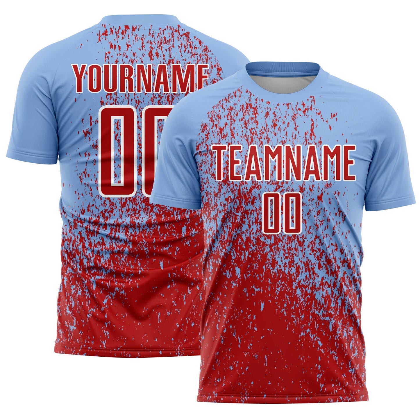 Custom Light Blue Red-White Abstract Fragment Art Sublimation Soccer Uniform Jersey - Sky-Custom