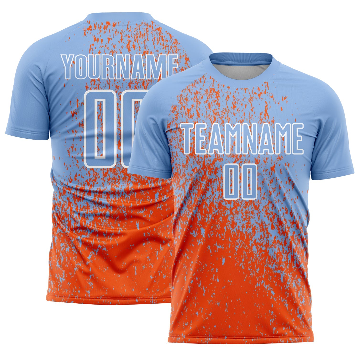 Custom Light Blue Orange-White Abstract Fragment Art Sublimation Soccer Uniform Jersey - Sky-Custom