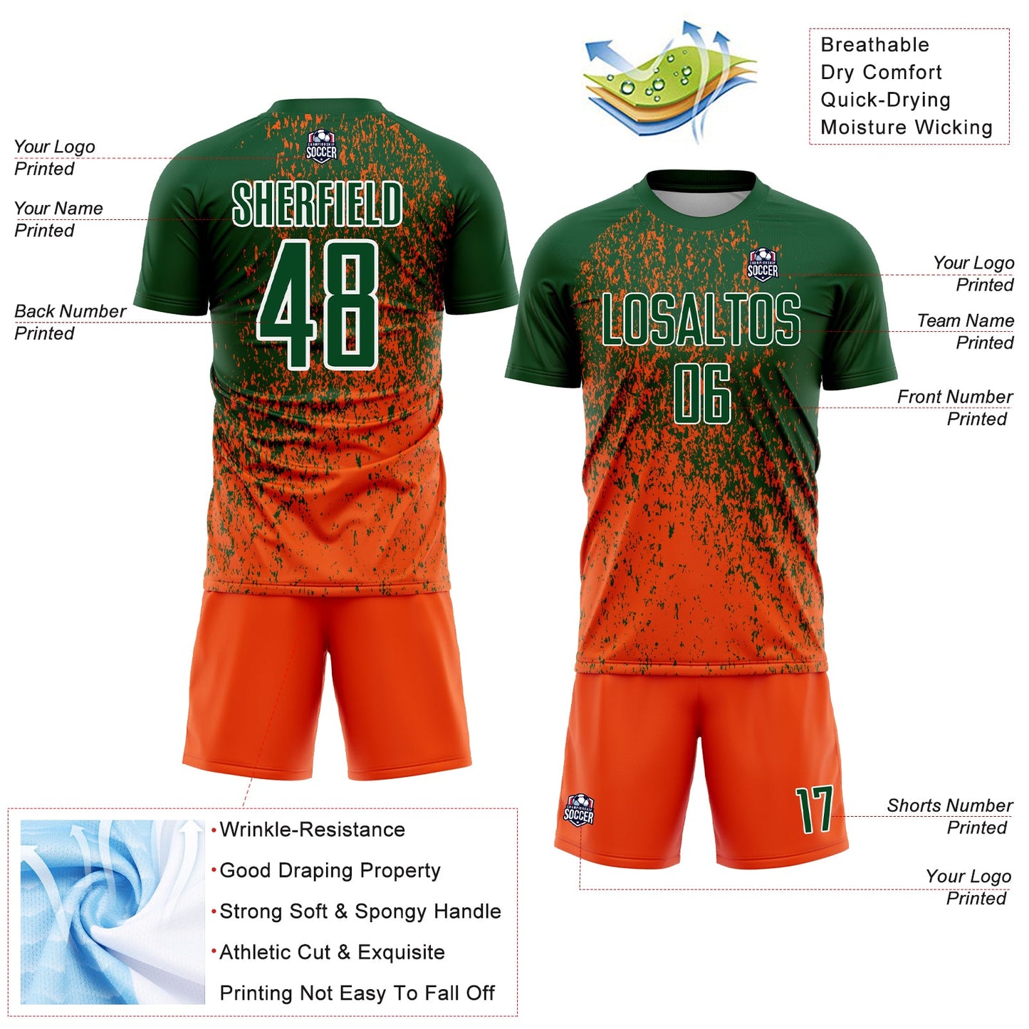 Custom Green Orange-White Abstract Fragment Art Sublimation Soccer Uniform Jersey - Sky-Custom