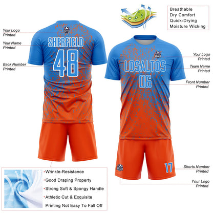 Custom Powder Blue Orange-White Abstract Fragment Art Sublimation Soccer Uniform Jersey - Sky-Custom