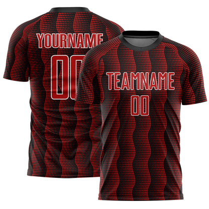 Custom Black Red-White Geometric Shape Sublimation Soccer Uniform Jersey - Sky-Custom