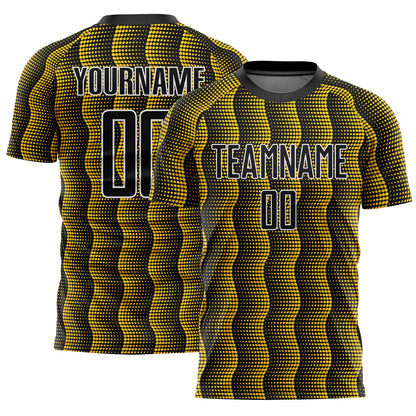 Custom Black Yellow-White Geometric Shape Sublimation Soccer Uniform Jersey - Sky-Custom