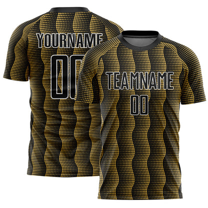 Custom Black Old Gold-White Geometric Shape Sublimation Soccer Uniform Jersey - Sky-Custom