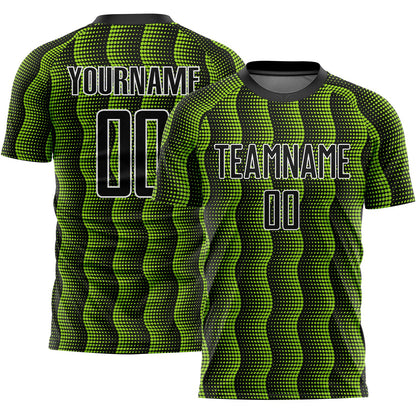 Custom Black Neon Green-White Geometric Shape Sublimation Soccer Uniform Jersey - Sky-Custom