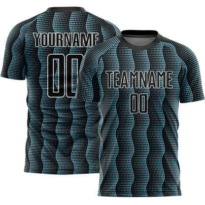 Custom Black Shadow Blue-White Geometric Shape Sublimation Soccer Uniform Jersey - Sky-Custom