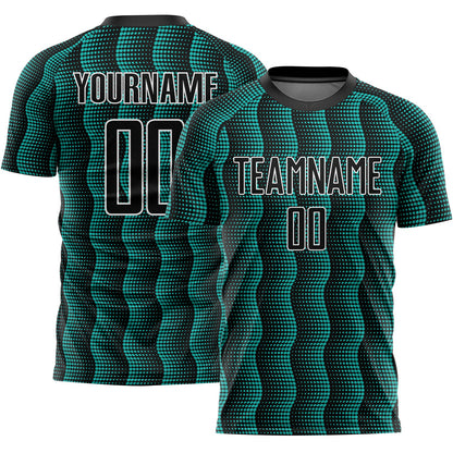 Custom Black Aqua-White Geometric Shape Sublimation Soccer Uniform Jersey - Sky-Custom