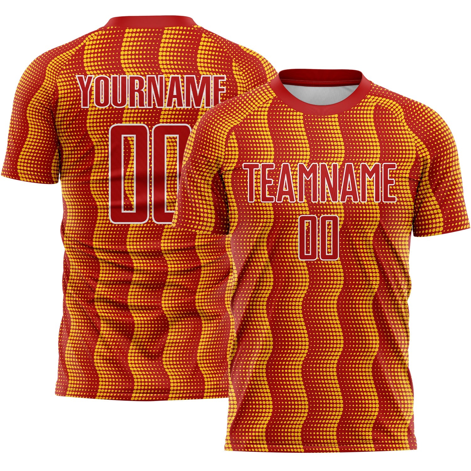Custom Red Yellow-White Geometric Shape Sublimation Soccer Uniform Jersey - Sky-Custom