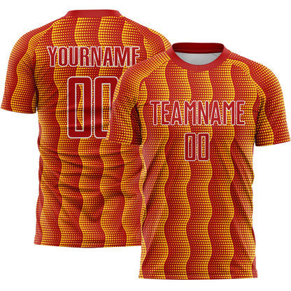 Custom Red Yellow-White Geometric Shape Sublimation Soccer Uniform Jersey - Sky-Custom