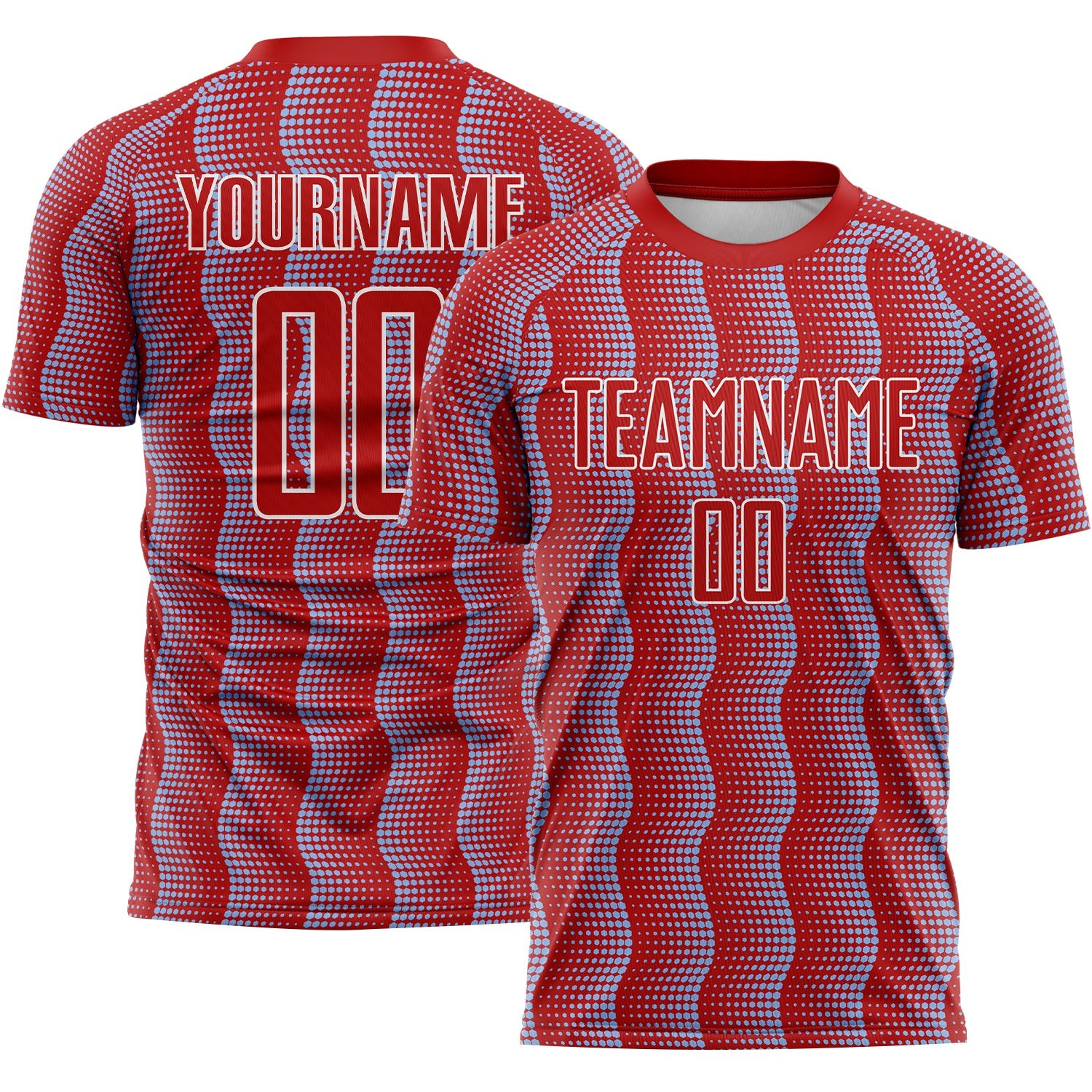 Custom Red Light Blue-White Geometric Shape Sublimation Soccer Uniform Jersey - Sky-Custom