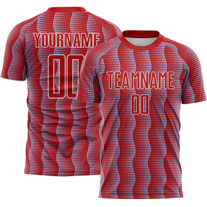 Custom Red Light Blue-White Geometric Shape Sublimation Soccer Uniform Jersey - Sky-Custom