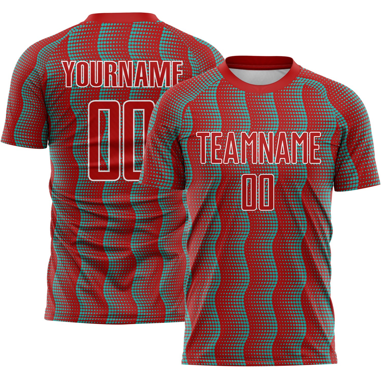 Custom Red Aqua-White Geometric Shape Sublimation Soccer Uniform Jersey - Sky-Custom