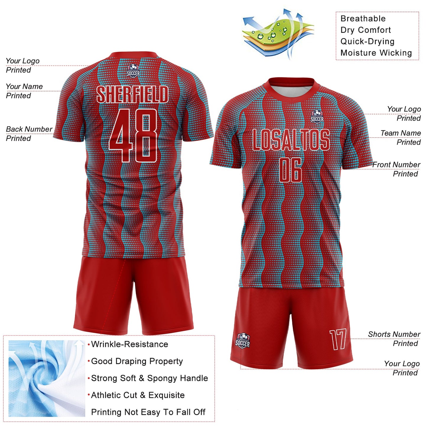 Custom Red Lakes Blue-White Geometric Shape Sublimation Soccer Uniform Jersey - Sky-Custom