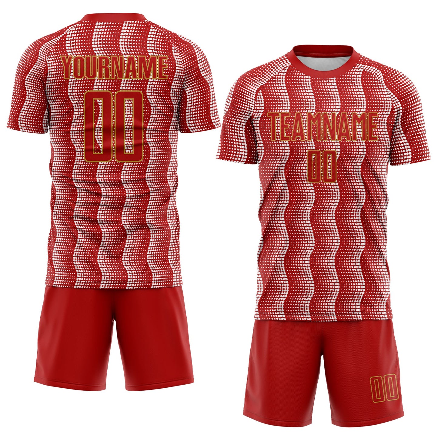 Custom Red Old Gold-White Geometric Shape Sublimation Soccer Uniform Jersey - Sky-Custom