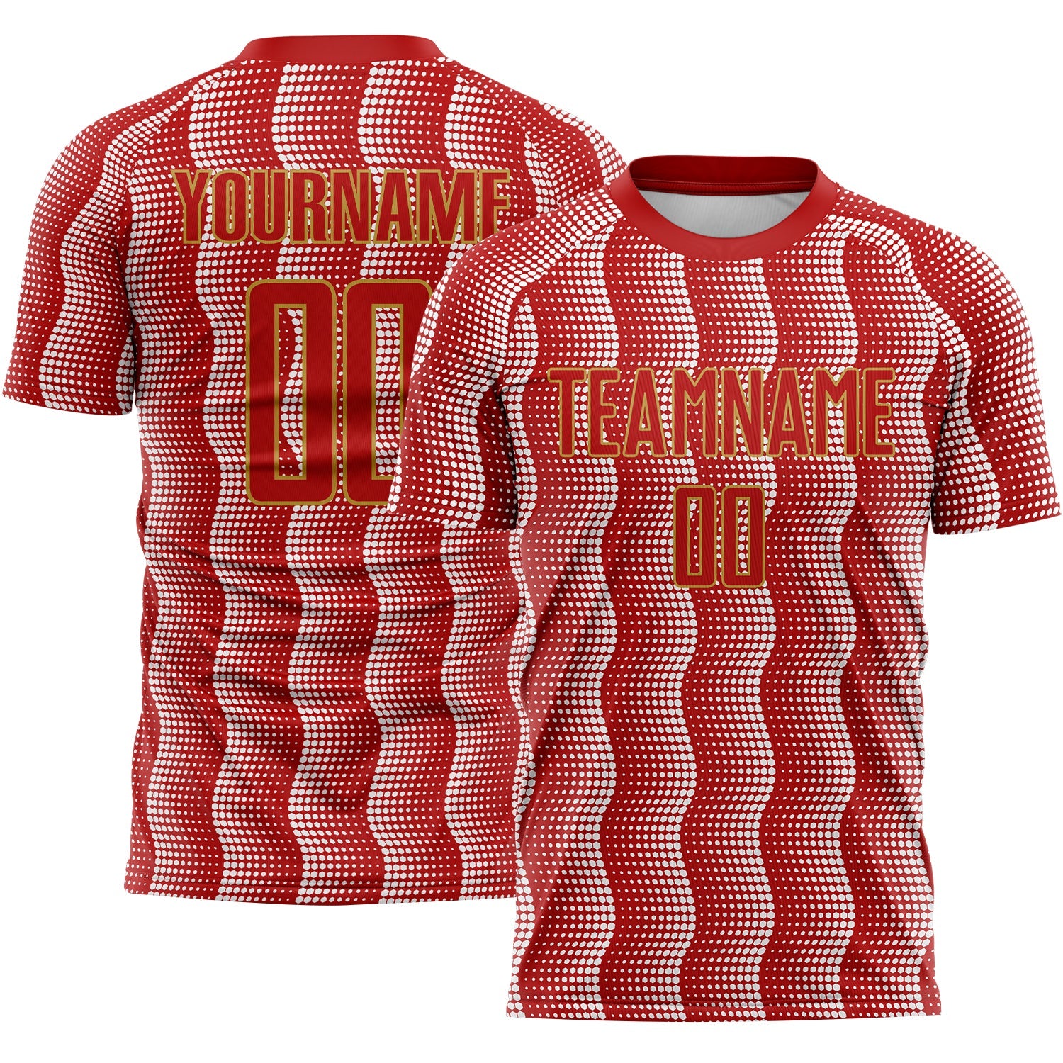 Custom Red Old Gold-White Geometric Shape Sublimation Soccer Uniform Jersey - Sky-Custom