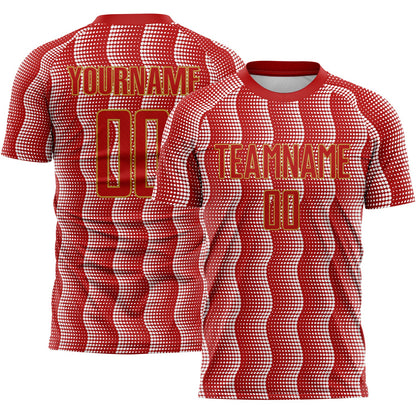Custom Red Old Gold-White Geometric Shape Sublimation Soccer Uniform Jersey - Sky-Custom