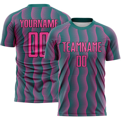 Custom Teal Pink-Black Geometric Shape Sublimation Soccer Uniform Jersey - Sky-Custom