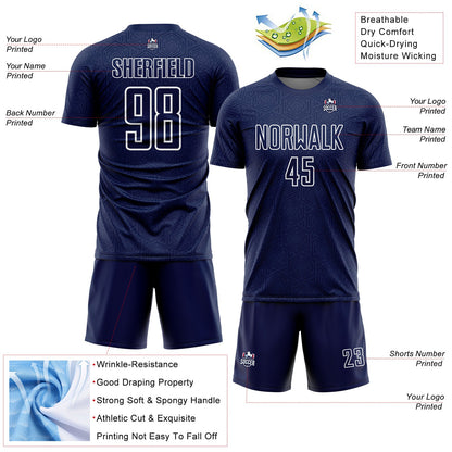 Custom Navy White Geometric Shape Sublimation Soccer Uniform Jersey - Sky-Custom
