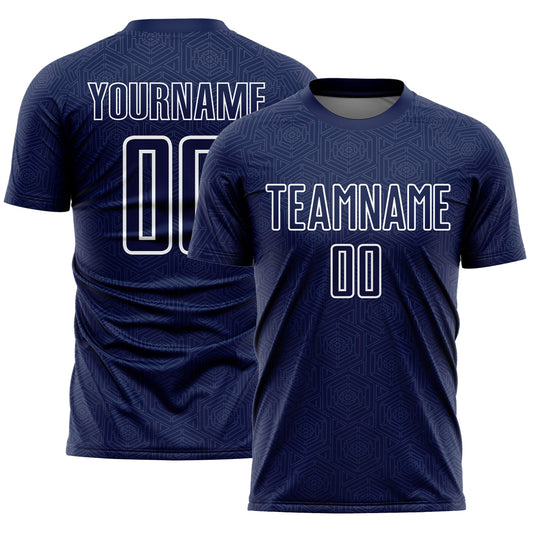 Custom Navy White Geometric Shape Sublimation Soccer Uniform Jersey - Sky-Custom