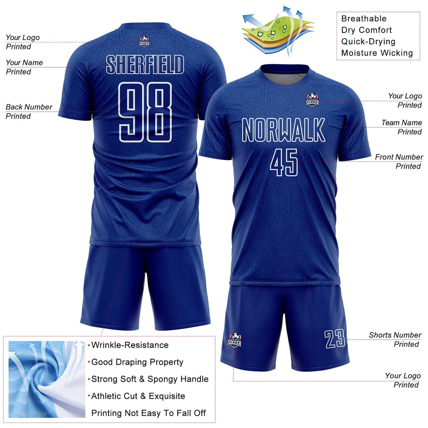 Custom Royal White Geometric Shape Sublimation Soccer Uniform Jersey - Sky-Custom