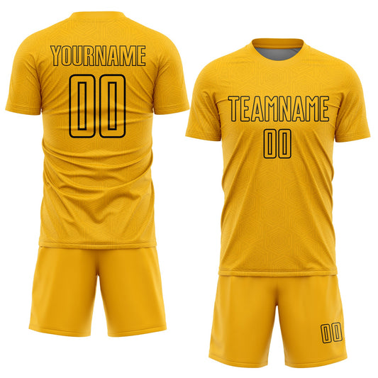 Custom Gold Black Geometric Shape Sublimation Soccer Uniform Jersey - Sky-Custom