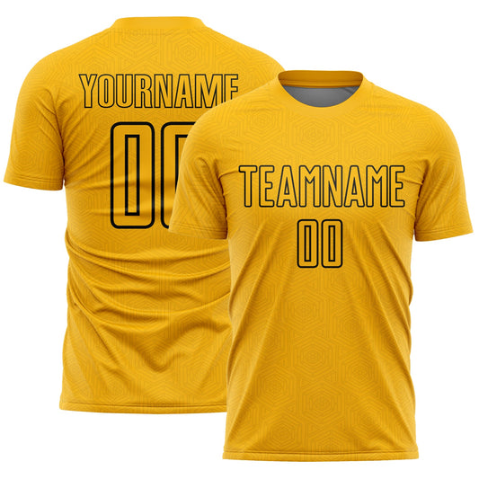 Custom Gold Black Geometric Shape Sublimation Soccer Uniform Jersey - Sky-Custom