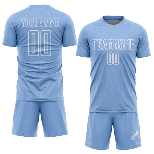 Custom Light Blue White Geometric Shape Sublimation Soccer Uniform Jersey - Sky-Custom