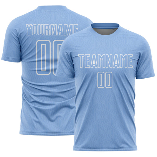 Custom Light Blue White Geometric Shape Sublimation Soccer Uniform Jersey - Sky-Custom