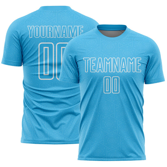 Custom Sky Blue White Geometric Shape Sublimation Soccer Uniform Jersey - Sky-Custom