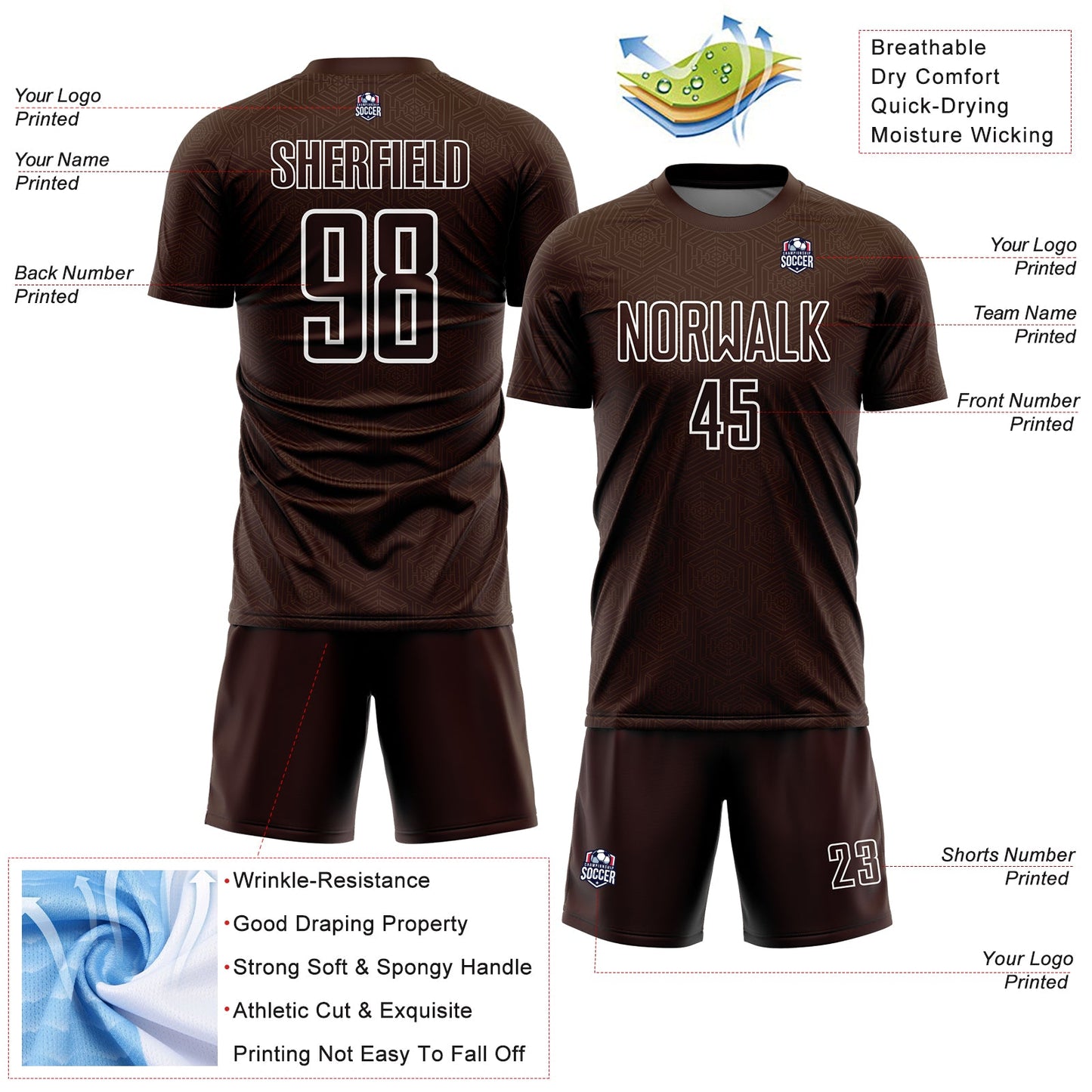 Custom Brown White Geometric Shape Sublimation Soccer Uniform Jersey - Sky-Custom