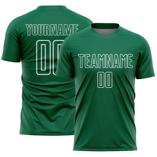 Custom Kelly Green White Geometric Shape Sublimation Soccer Uniform Jersey - Sky-Custom