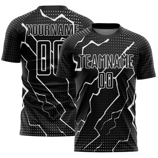 Custom Black White Lightning Sublimation Soccer Uniform Jersey - Sky-Custom