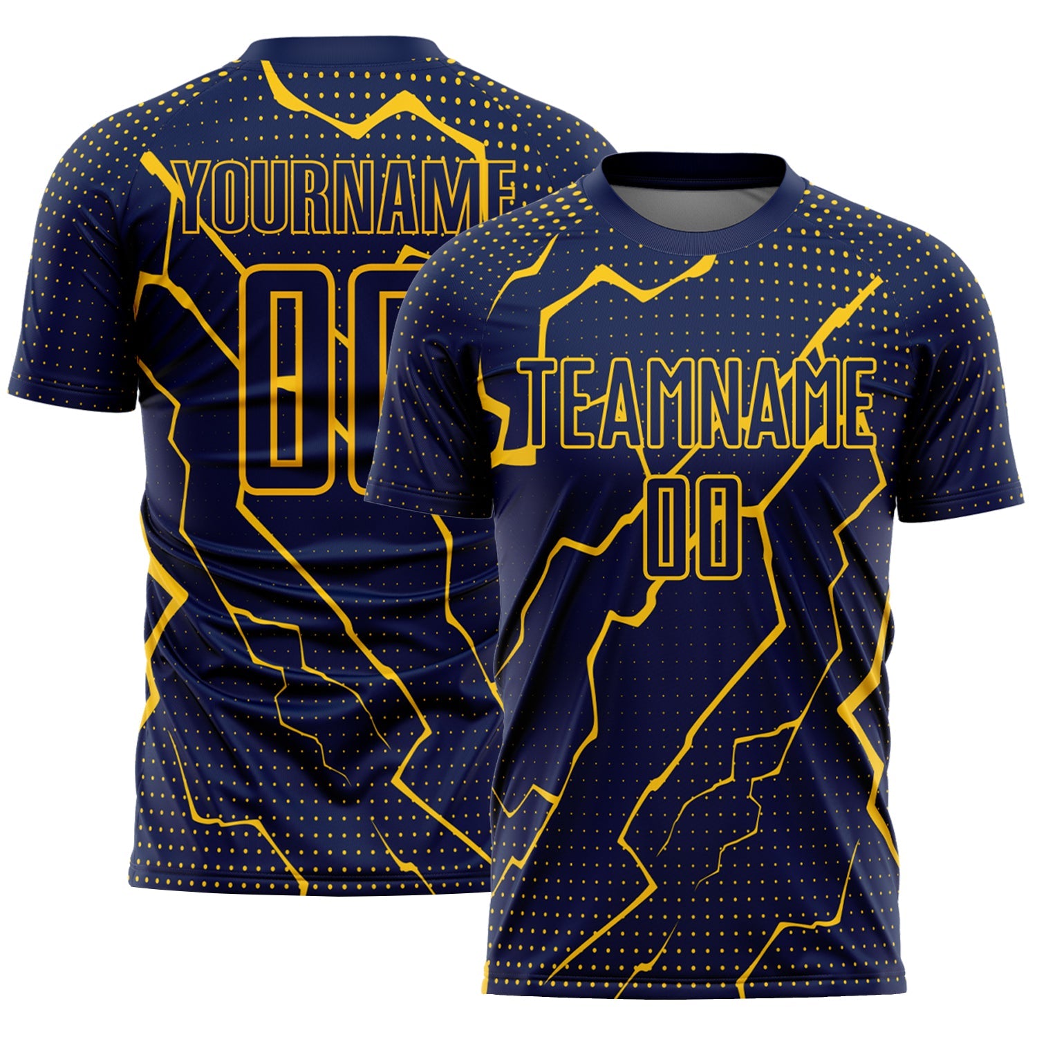 Custom Navy Yellow Lightning Sublimation Soccer Uniform Jersey - Sky-Custom