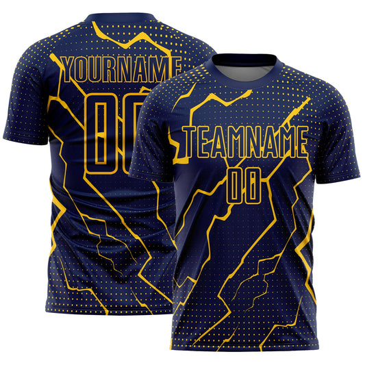 Custom Navy Yellow Lightning Sublimation Soccer Uniform Jersey - Sky-Custom