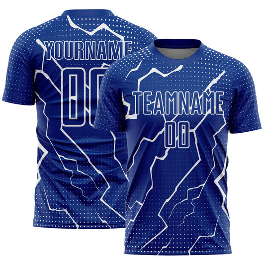 Custom Royal White Lightning Sublimation Soccer Uniform Jersey - Sky-Custom