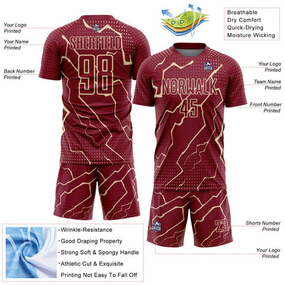 Custom Crimson City Cream Lightning Sublimation Soccer Uniform Jersey - Sky-Custom