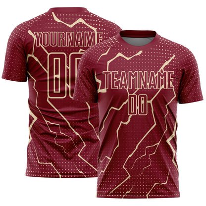 Custom Crimson City Cream Lightning Sublimation Soccer Uniform Jersey - Sky-Custom