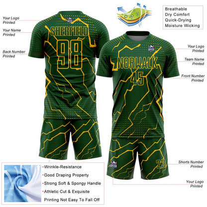 Custom Green Gold Lightning Sublimation Soccer Uniform Jersey - Sky-Custom