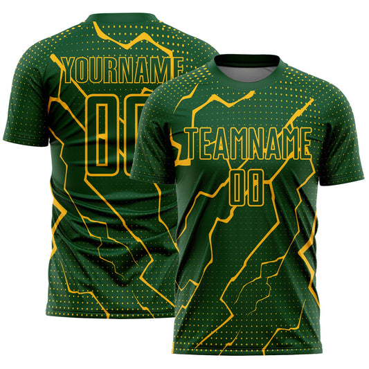 Custom Green Gold Lightning Sublimation Soccer Uniform Jersey - Sky-Custom