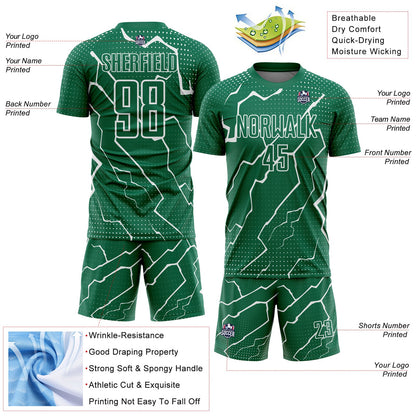 Custom Kelly Green White Lightning Sublimation Soccer Uniform Jersey - Sky-Custom
